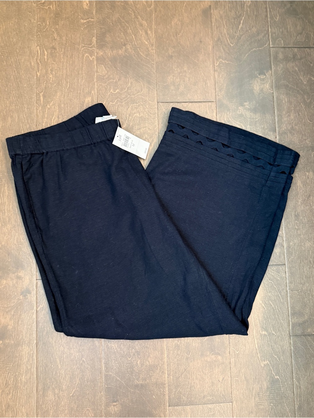 NWT J. Jill Navy Blue Linen Blend Scallop Hem Wide Leg Cropped Pants Pockets M
